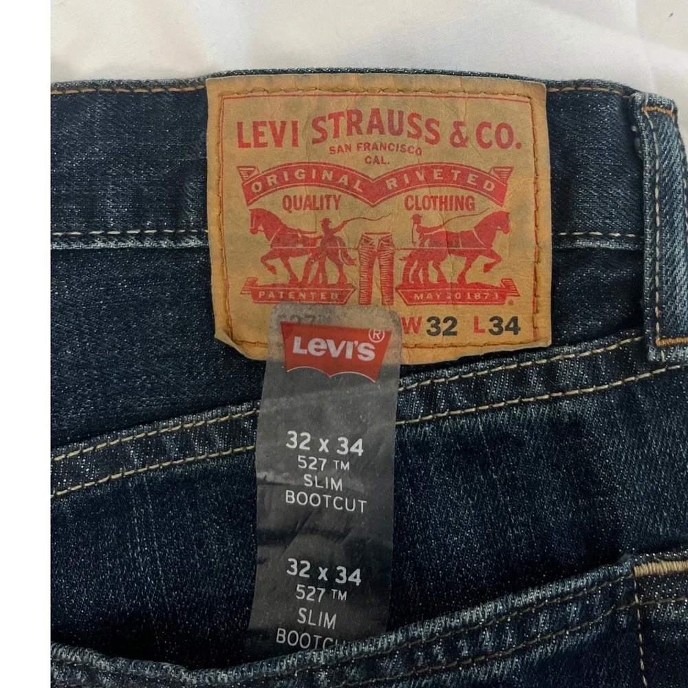 Levis 527 Slim Bootcut Jeans Mens 32x34 Dark Wash Blue Western Denim 05527-0501 - Picture 4 of 9